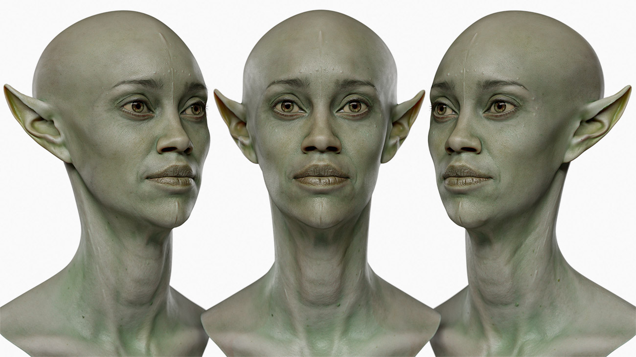 Green skinned female elf character download Blender